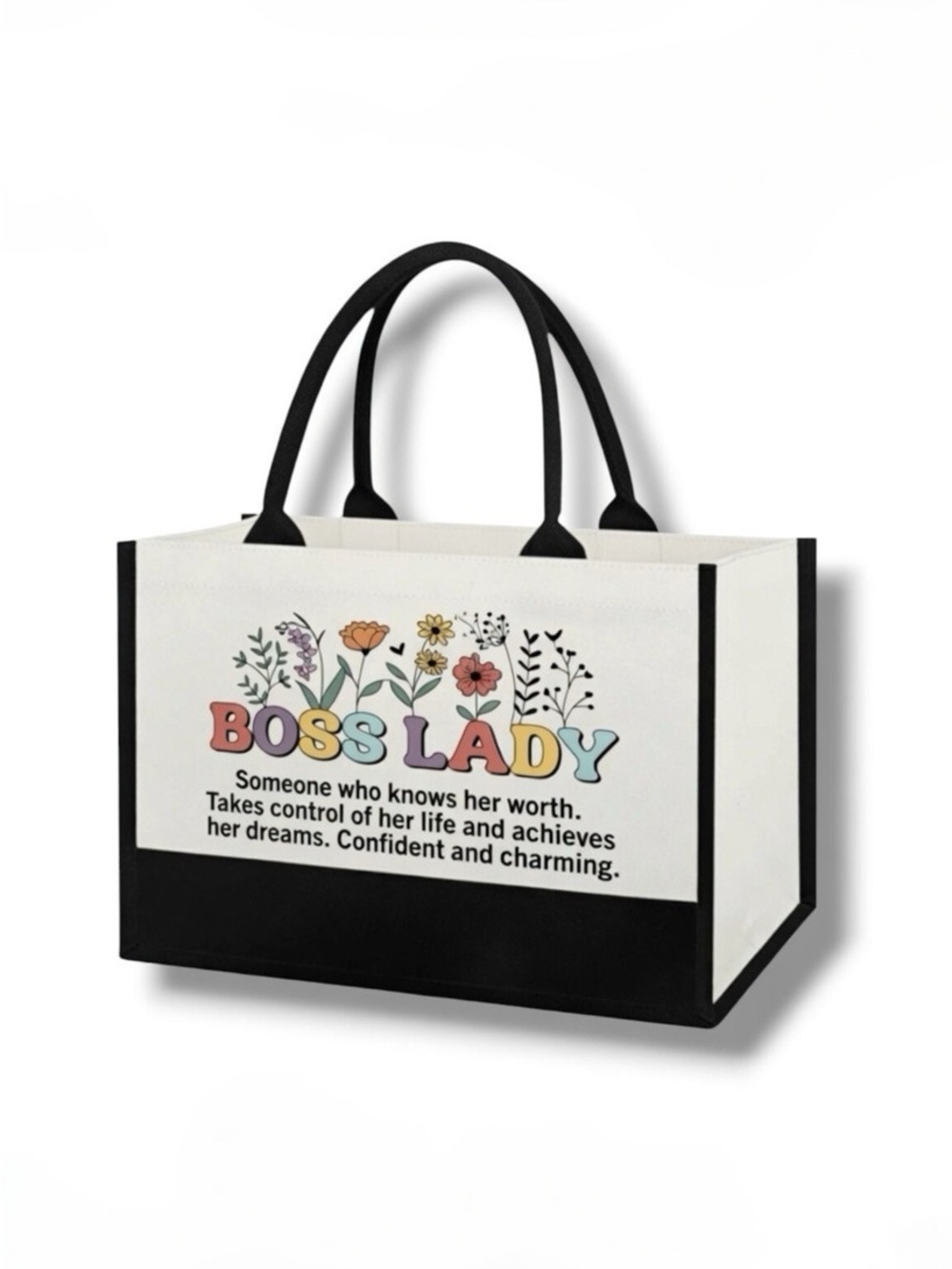 "Boss Lady" Rectangular Canvas Tote Bag - NWT